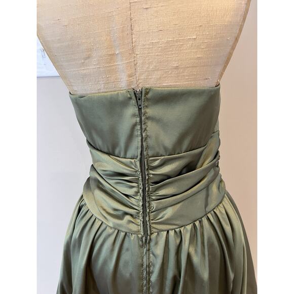 Vintage Y2K Davids Bridal Strapless Dress 14 Bubble Hem Tafetta Olive USA Prom‎ - Picture 6 of 11